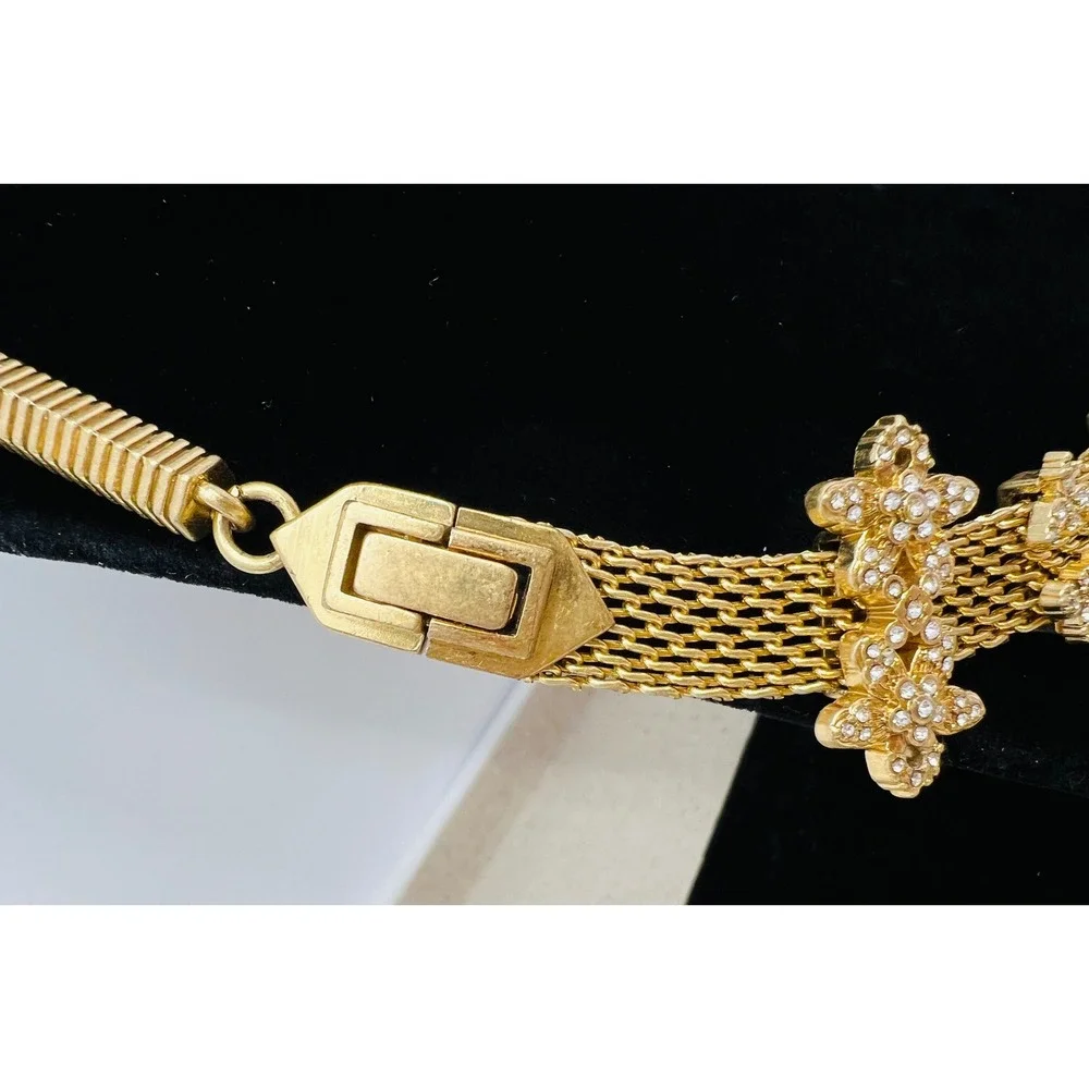 Cabi Bon Vivant Gold Tone Crystal Floral Convertible Necklace Bracelet